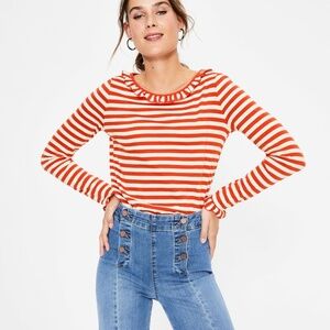 Boden Red and White Striped Long Sleeve